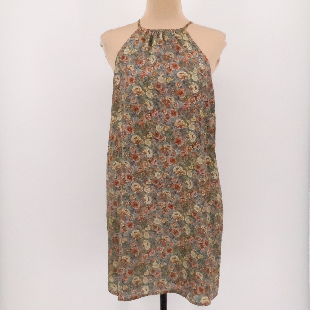 Floral Halter Mini Dress Fairy Grunge Romantic Sleeveless Chiffon‎ Lined Size M